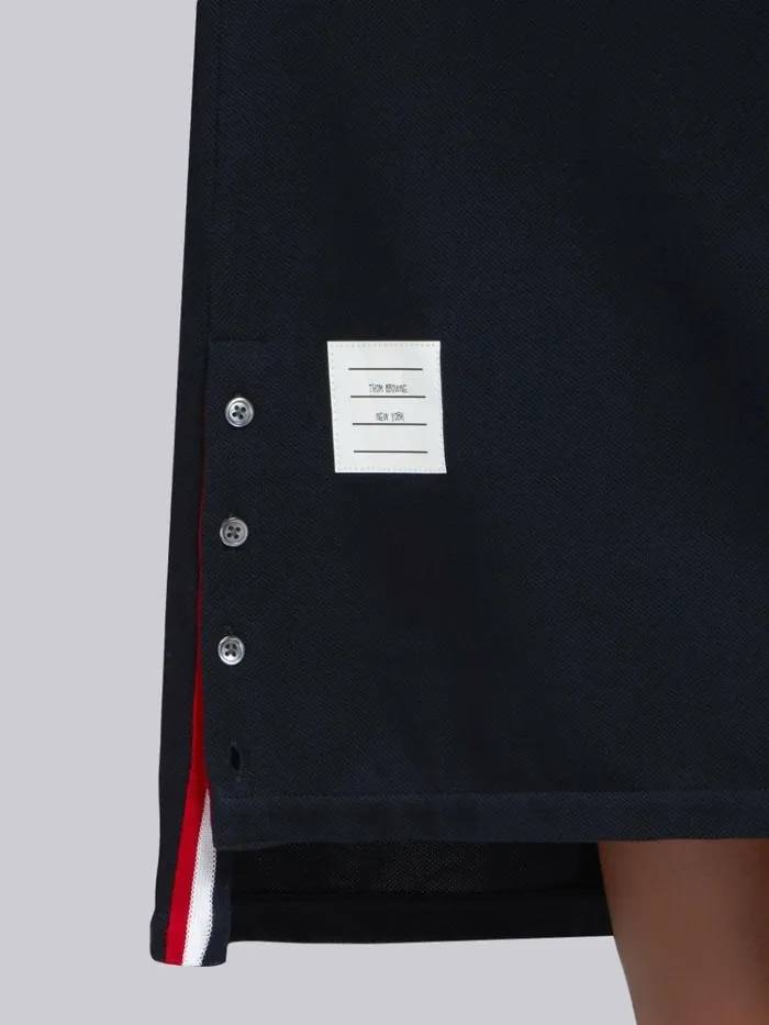Classic Cotton Pique Center Back Stripe Aline Short Sleeve Polo Shirtdress Navy Women Thom Browne Dresses
