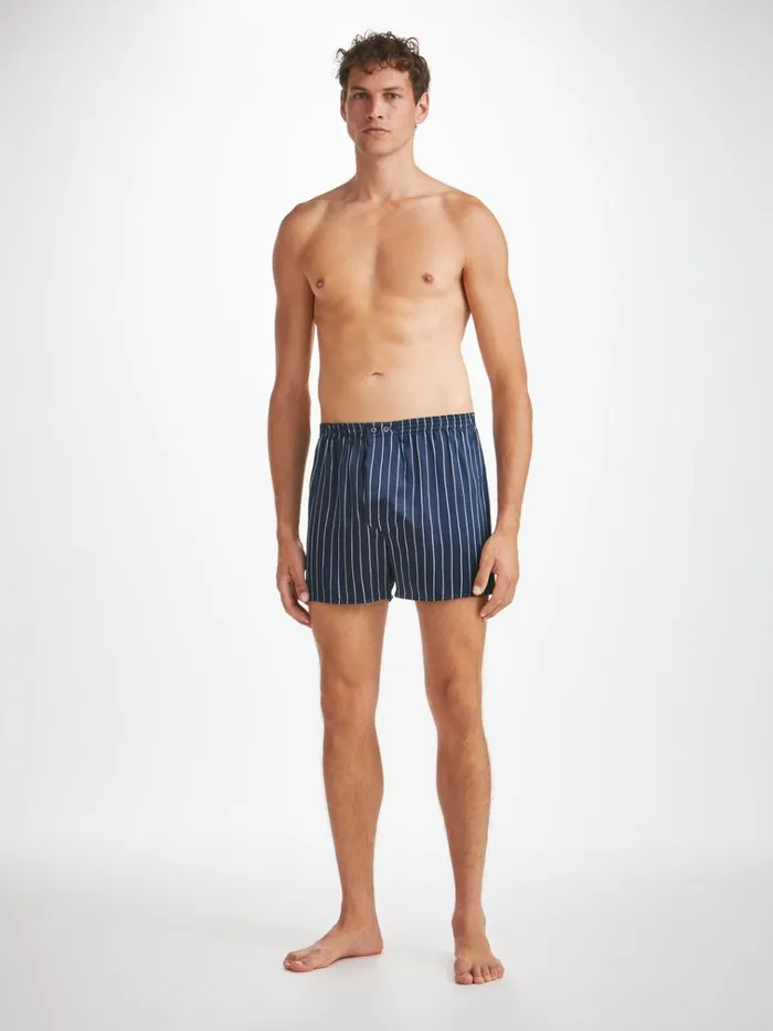 Classic Fit Boxer Shorts Men Derek Rose Classic Fit Boxers Brindisi 102 Silk Satin Navy