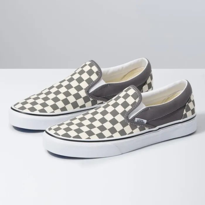Classics Shoes Vans MenWomen Checkerboard SlipOn PewterTrue White