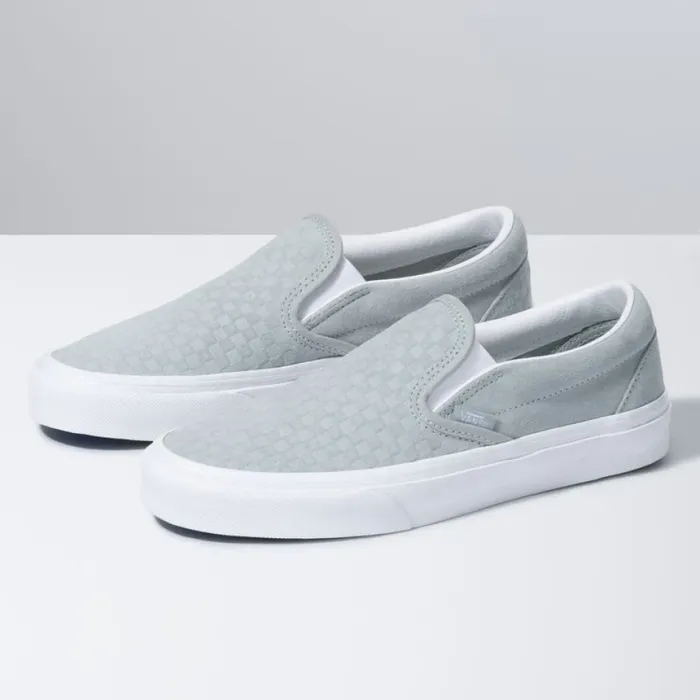 Classics Shoes Vans MenWomen Emboss Mini Check Classic SlipOn Mirage GrayTrue White