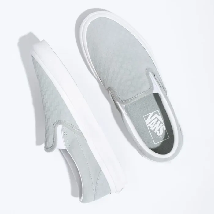 Classics Shoes Vans MenWomen Emboss Mini Check Classic SlipOn Mirage GrayTrue White
