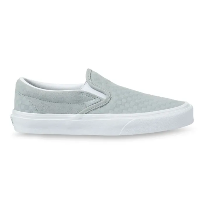 Classics Shoes Vans MenWomen Emboss Mini Check Classic SlipOn Mirage GrayTrue White