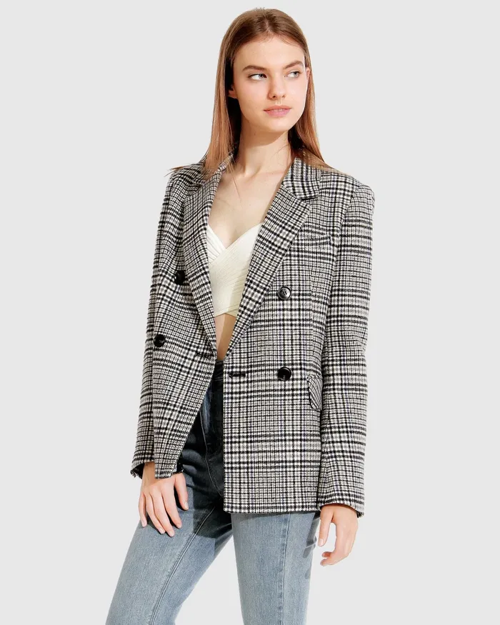 Coats and Jackets Belle and Bloom Women Piccadilly Wool Blend Plaid Blazer 8211 Grey