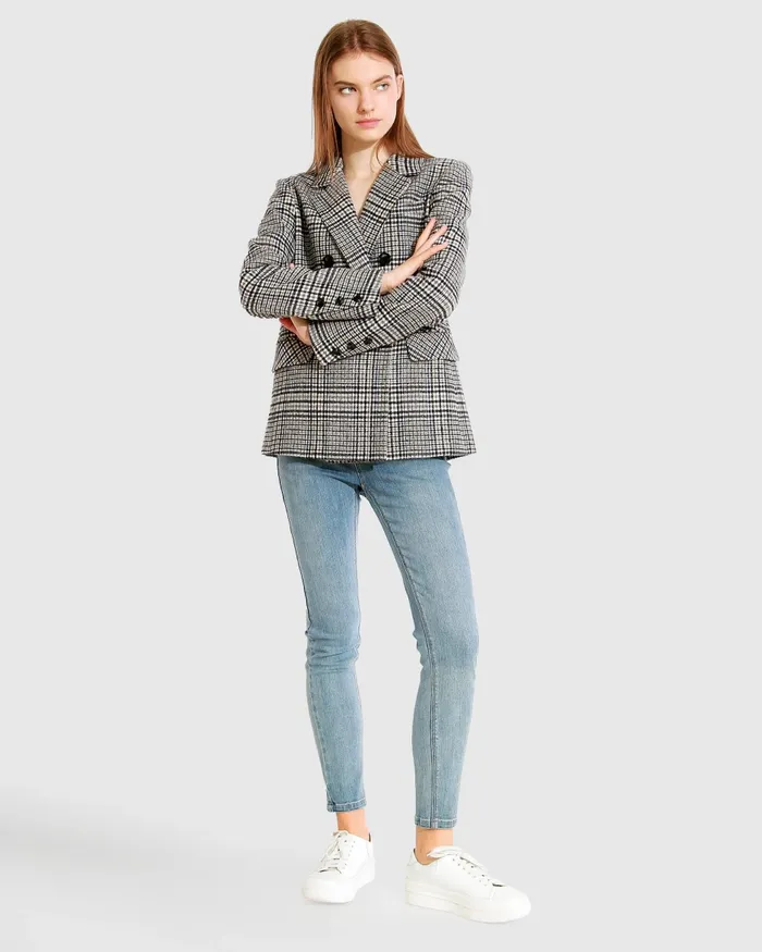 Coats and Jackets Belle and Bloom Women Piccadilly Wool Blend Plaid Blazer 8211 Grey
