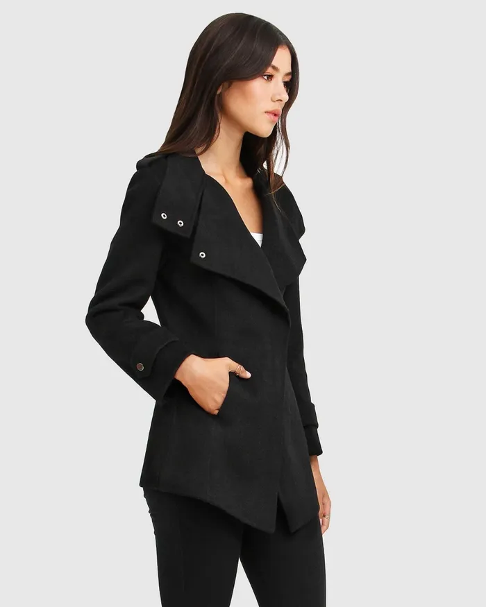 Coats and Jackets NEW FIT Bad Girl Wool Blend Moto Coat 8211 Black 8211 Belle and Bloom Women