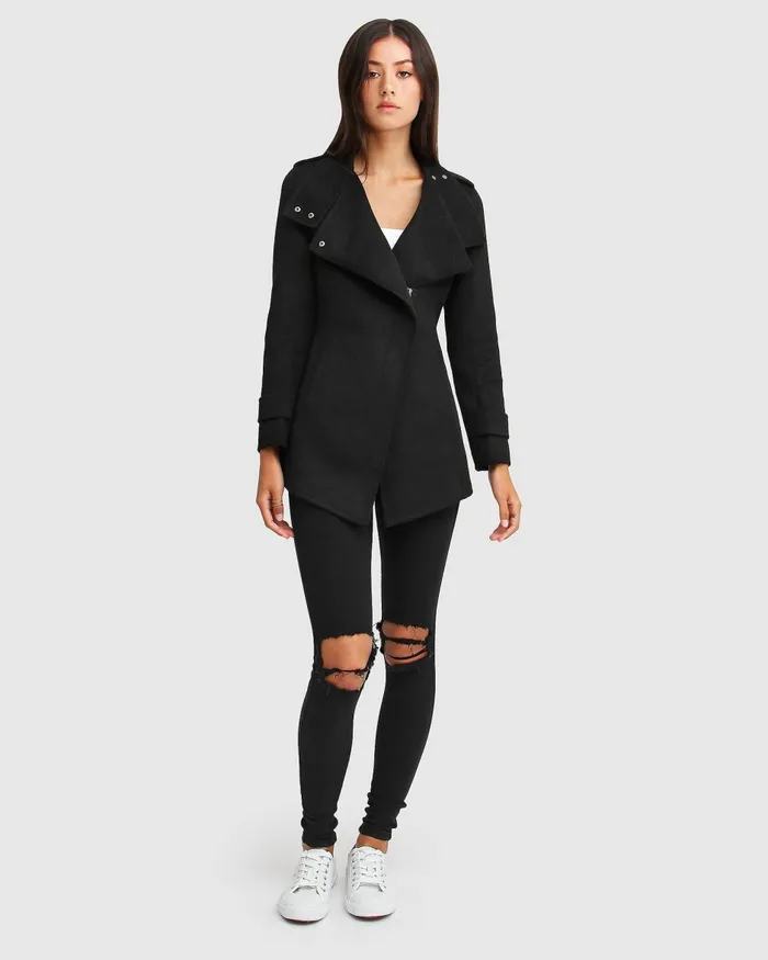 Coats and Jackets NEW FIT Bad Girl Wool Blend Moto Coat 8211 Black 8211 Belle and Bloom Women