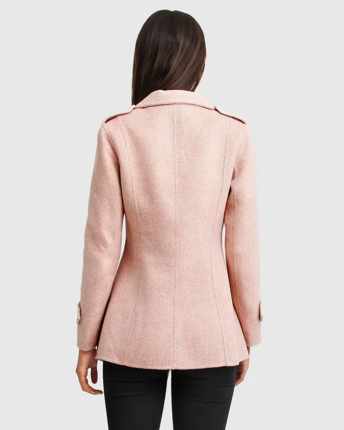 Coats and Jackets NEW FIT Bad Girl Wool Blend Moto Coat 8211 Blush 8211 Belle and Bloom Women