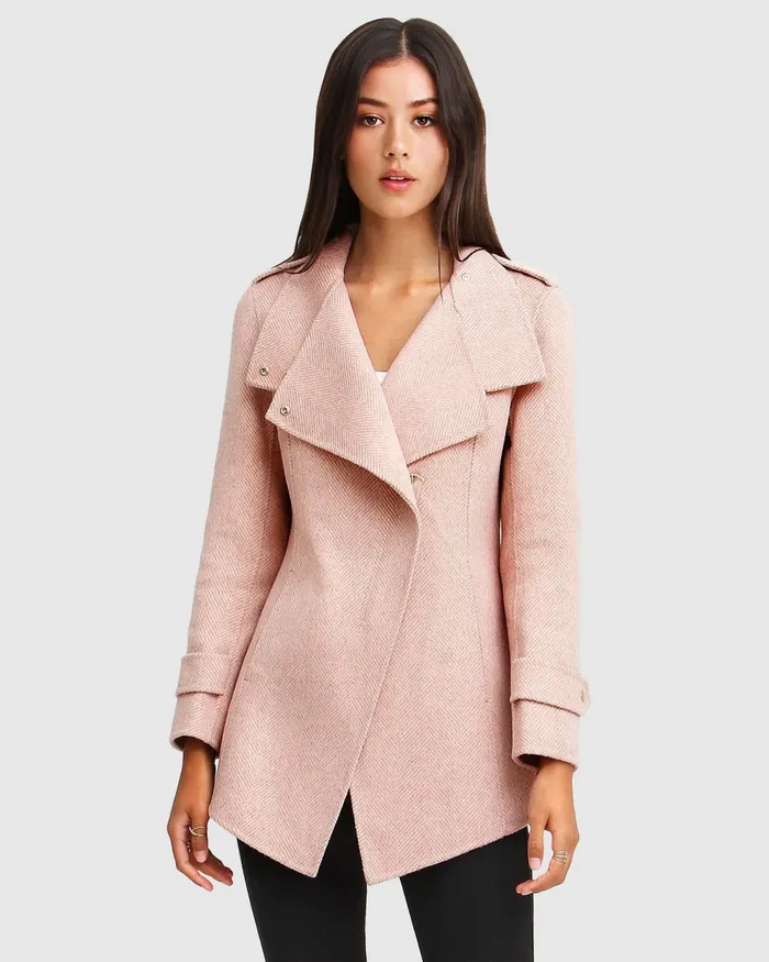 Coats and Jackets NEW FIT Bad Girl Wool Blend Moto Coat 8211 Blush 8211 Belle and Bloom Women