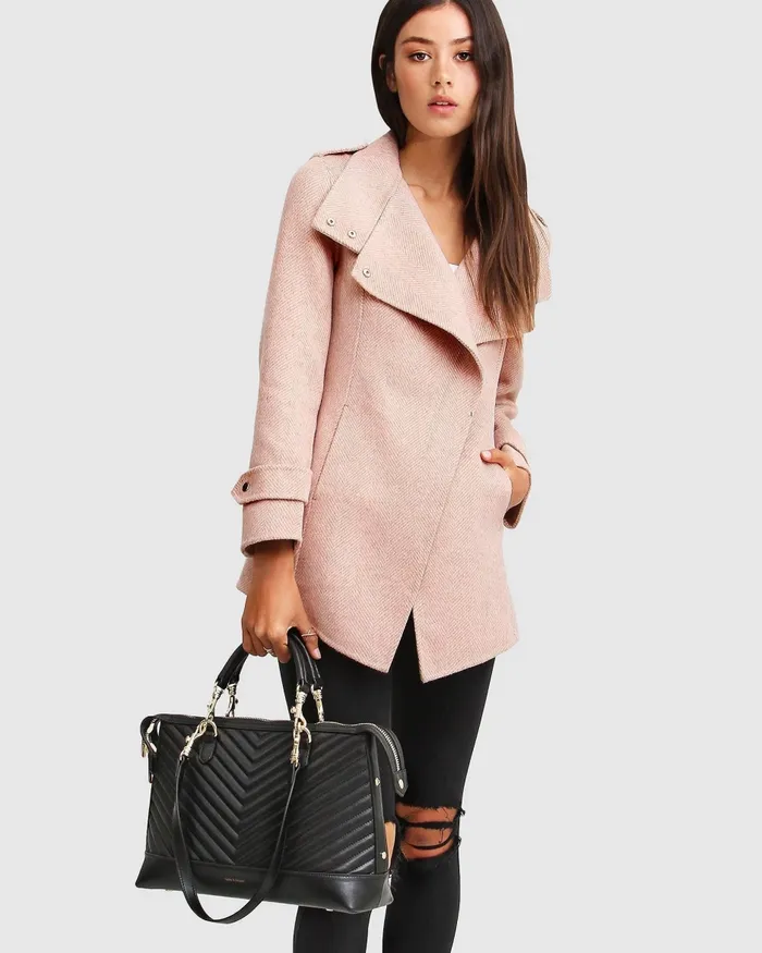 Coats and Jackets NEW FIT Bad Girl Wool Blend Moto Coat 8211 Blush 8211 Belle and Bloom Women