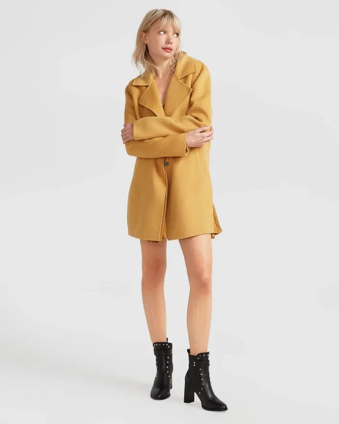 Coats and Jackets NEW FIT ExBoyfriend Wool Blend Oversized Jacket 8211 Antique Gold Belle and Bloom Women
