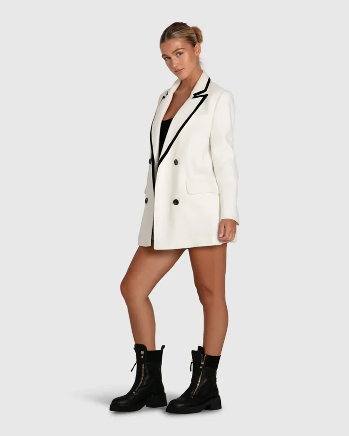 Coats and Jackets Women Belle and Bloom Because Of You Trimmed Blazer Dress 8211 Cream