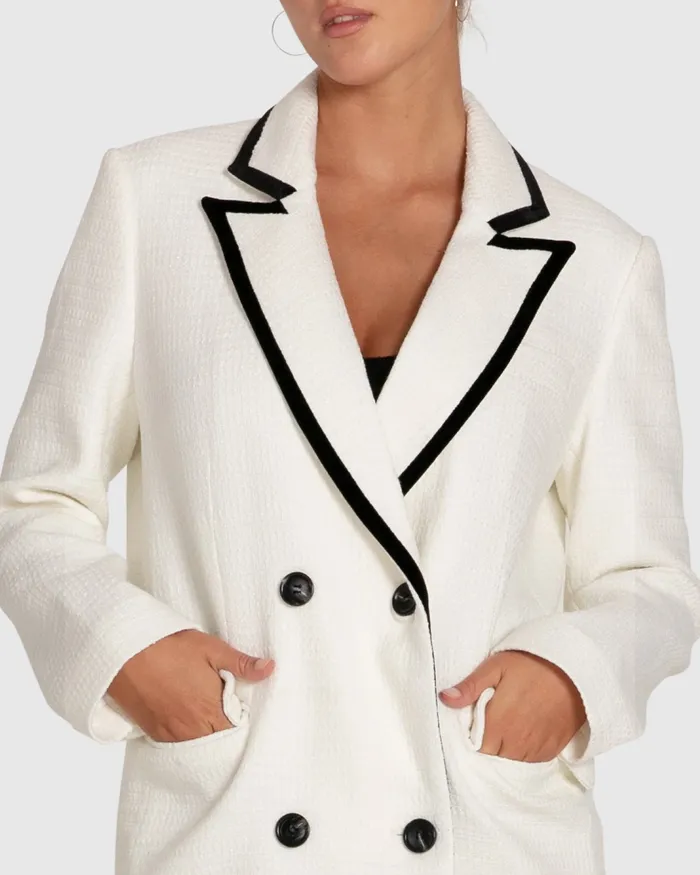 Coats and Jackets Women Belle and Bloom Because Of You Trimmed Blazer Dress 8211 Cream