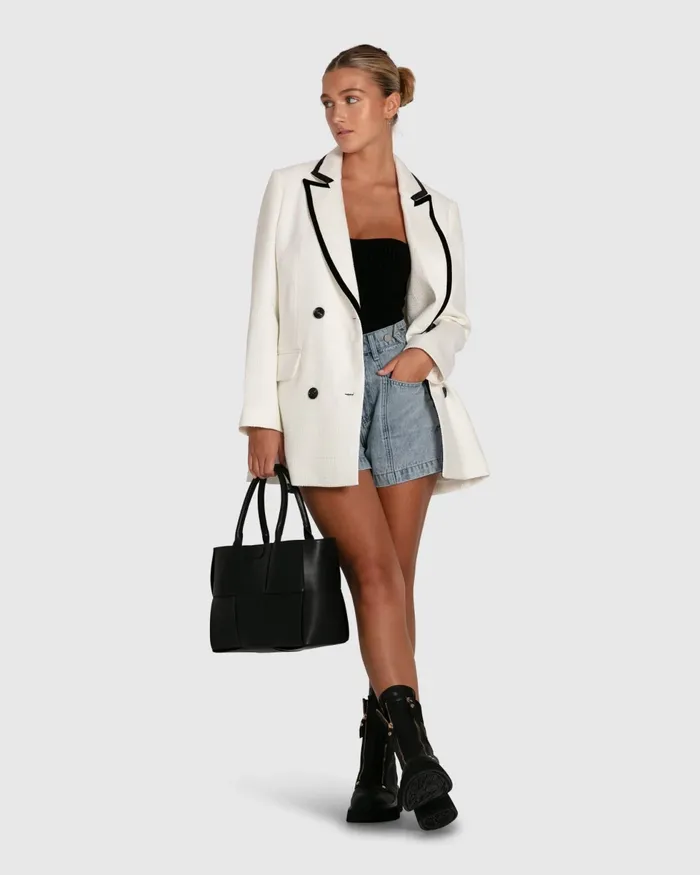 Coats and Jackets Women Belle and Bloom Because Of You Trimmed Blazer Dress 8211 Cream