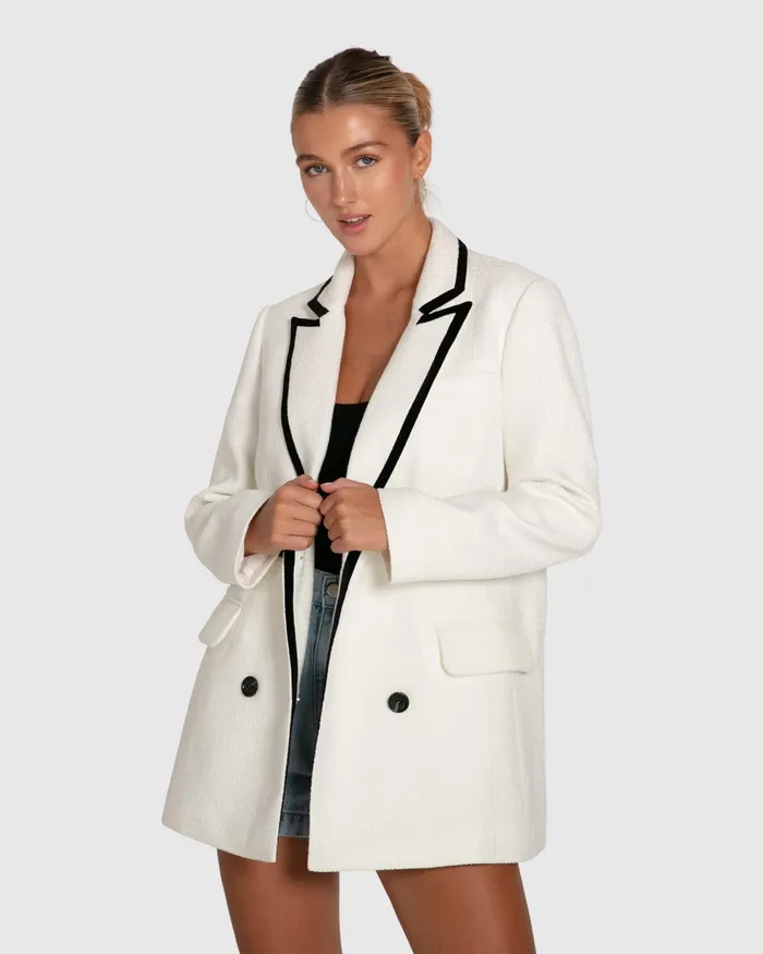 Coats and Jackets Women Belle and Bloom Because Of You Trimmed Blazer Dress 8211 Cream