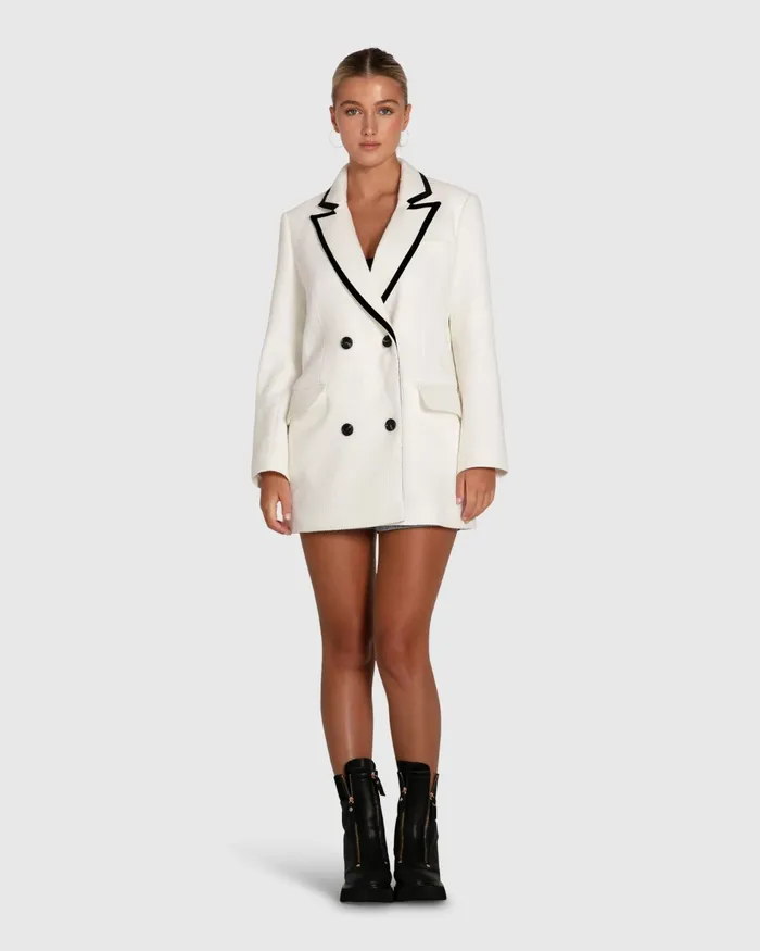 Coats and Jackets Women Belle and Bloom Because Of You Trimmed Blazer Dress 8211 Cream