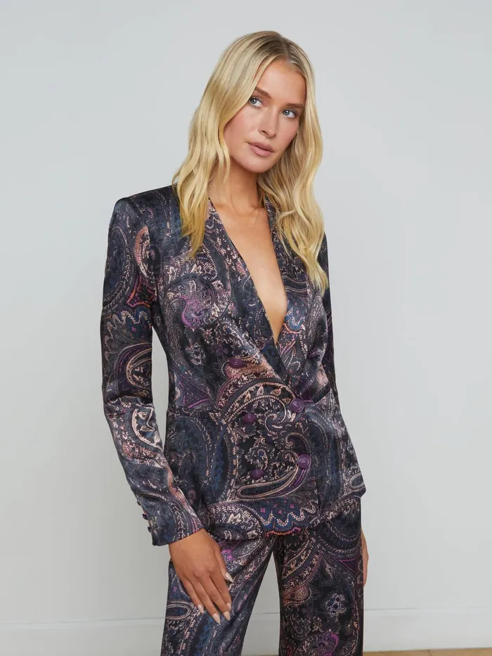 Colin Satin Blazer Plum Multi Boute Paisley Women L039Agence Blazers and Jackets