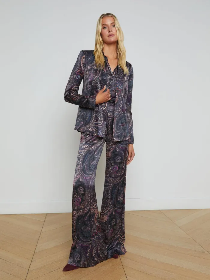Colin Satin Blazer Plum Multi Boute Paisley Women L039Agence Blazers and Jackets