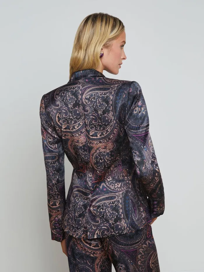 Colin Satin Blazer Plum Multi Boute Paisley Women L039Agence Blazers and Jackets
