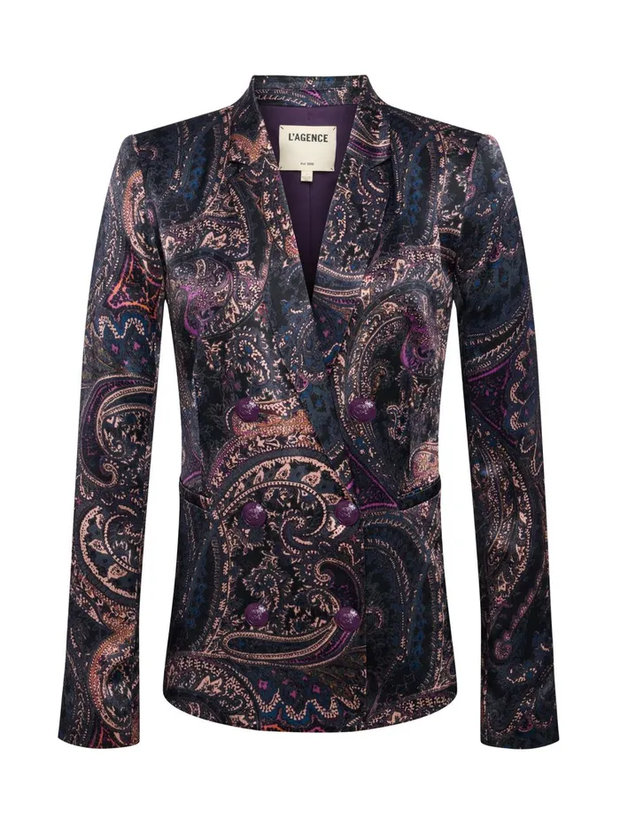 Colin Satin Blazer Plum Multi Boute Paisley Women L039Agence Blazers and Jackets