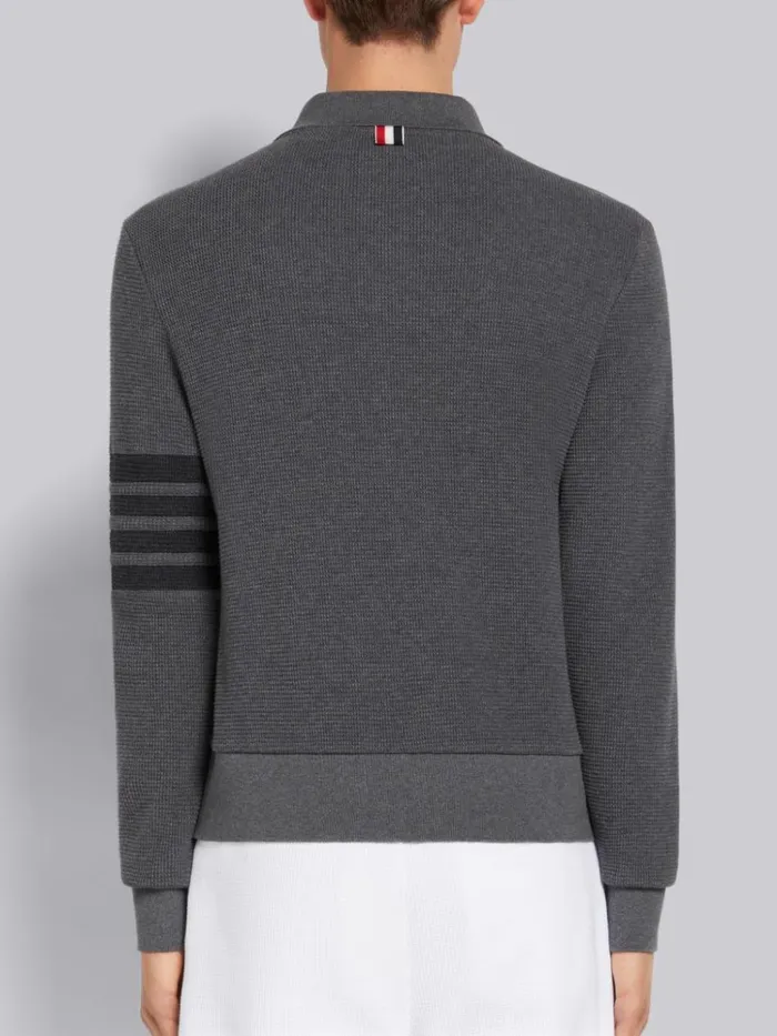 Compact Waffle Rib Cuff 4bar Long Sleeve Polo Dark Grey Men Thom Browne Tshirts and Polos