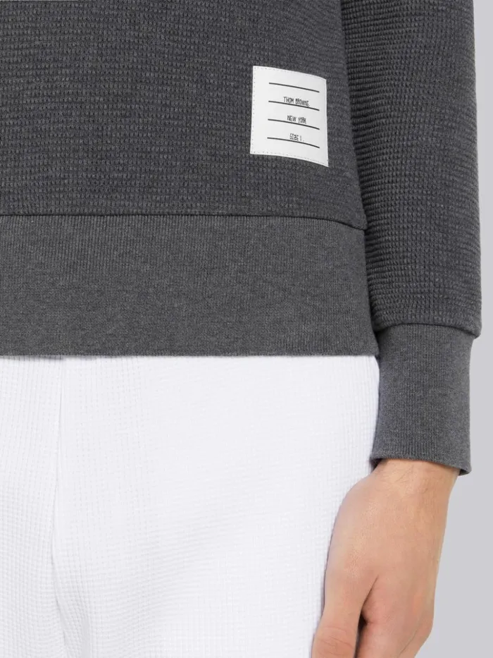 Compact Waffle Rib Cuff 4bar Long Sleeve Polo Dark Grey Men Thom Browne Tshirts and Polos