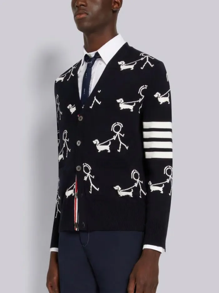 Cotton 4bar And Mr Thom Hector Half Drop Vneck Cardigan Navy Men Thom Browne Knitwear