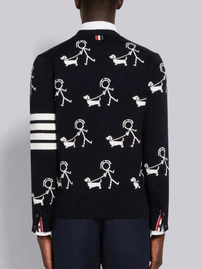Cotton 4bar And Mr Thom Hector Half Drop Vneck Cardigan Navy Men Thom Browne Knitwear