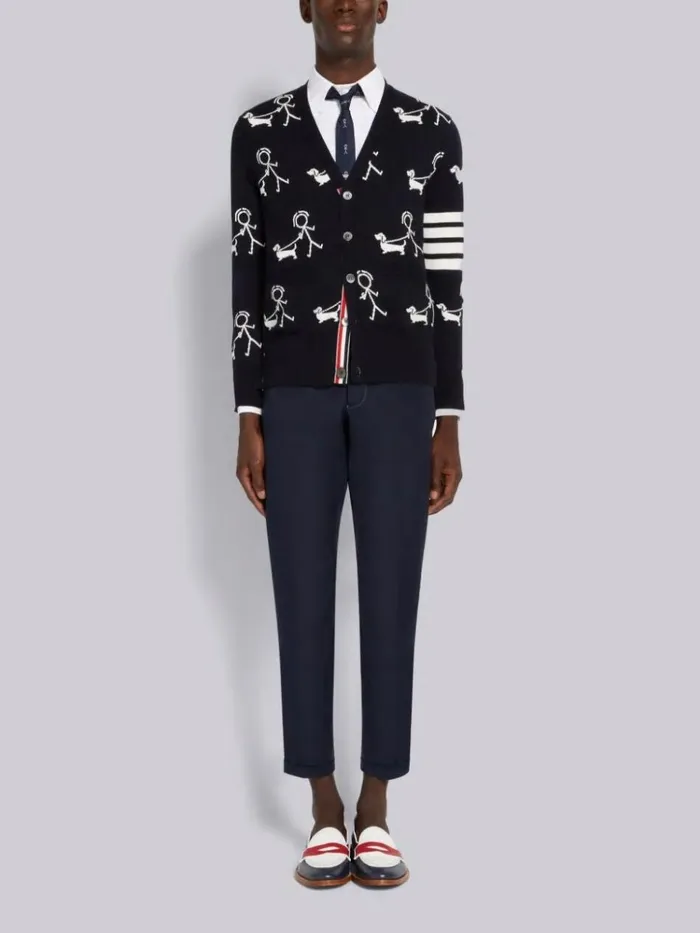 Cotton 4bar And Mr Thom Hector Half Drop Vneck Cardigan Navy Men Thom Browne Knitwear