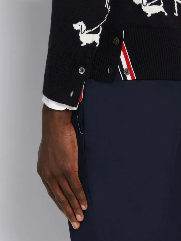 Cotton 4bar And Mr Thom Hector Half Drop Vneck Cardigan Navy Men Thom Browne Knitwear