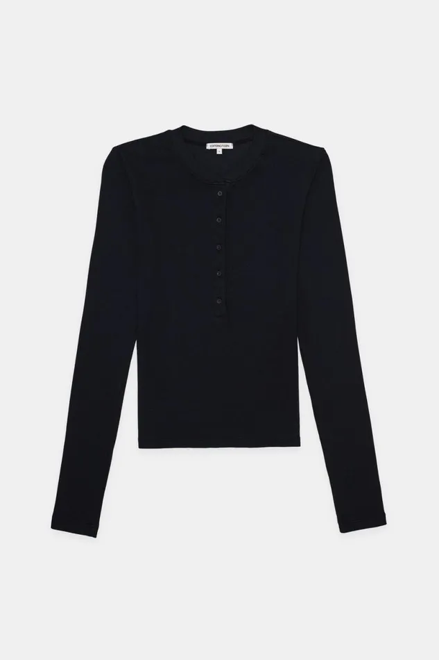 COTTON CITIZEN Verona Henley Jet Black Women Shirts COTTON CITIZEN Verona Henley Jet Black Women Shirts