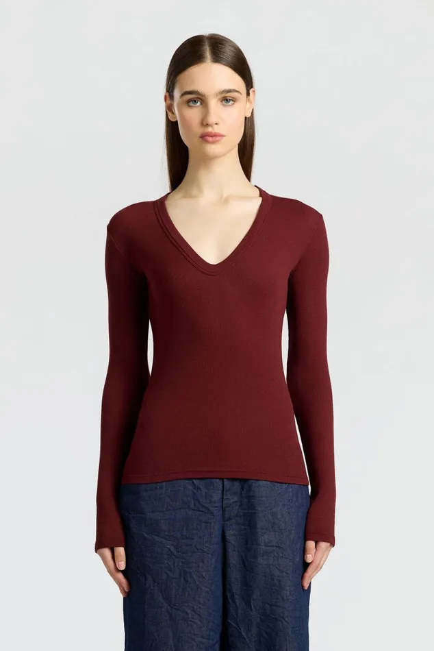 COTTON CITIZEN Verona UNeck Shirt Red Wine Women Shirts