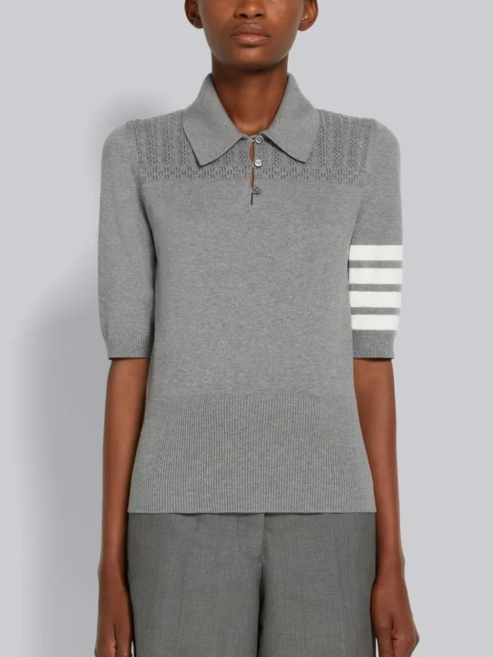 Cotton Hector Medallion 4bar Keyhole Polo Light Grey Women Thom Browne Tshirts and Polos Cotton Hector Medallion 4bar Keyhole Polo Light Grey Women Thom Browne Tshirts and Polos