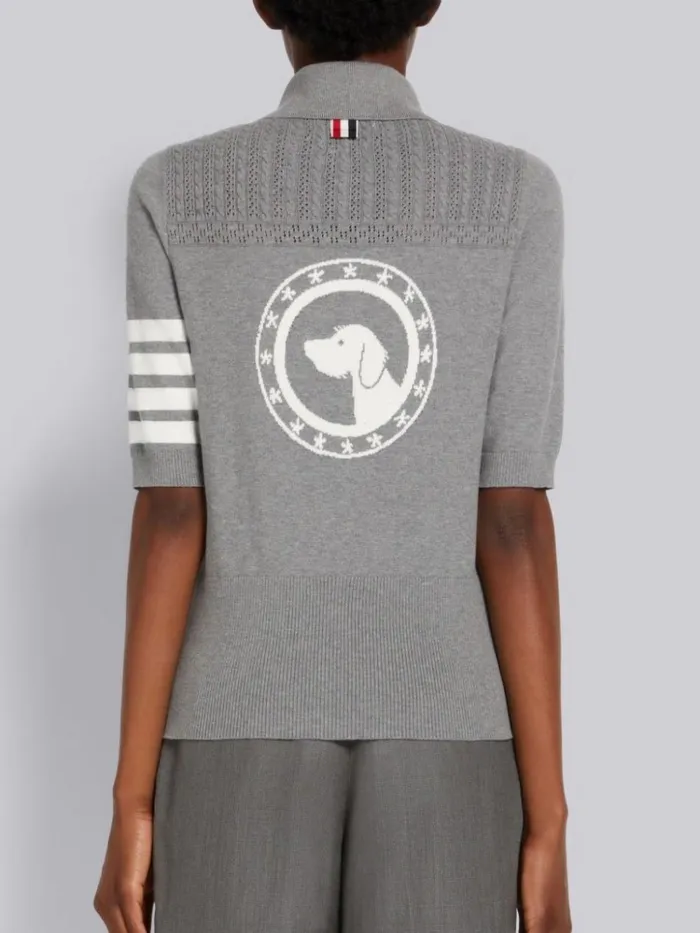 Cotton Hector Medallion 4bar Keyhole Polo Light Grey Women Thom Browne Tshirts and Polos