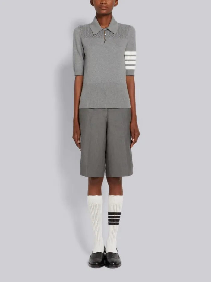 Cotton Hector Medallion 4bar Keyhole Polo Light Grey Women Thom Browne Tshirts and Polos