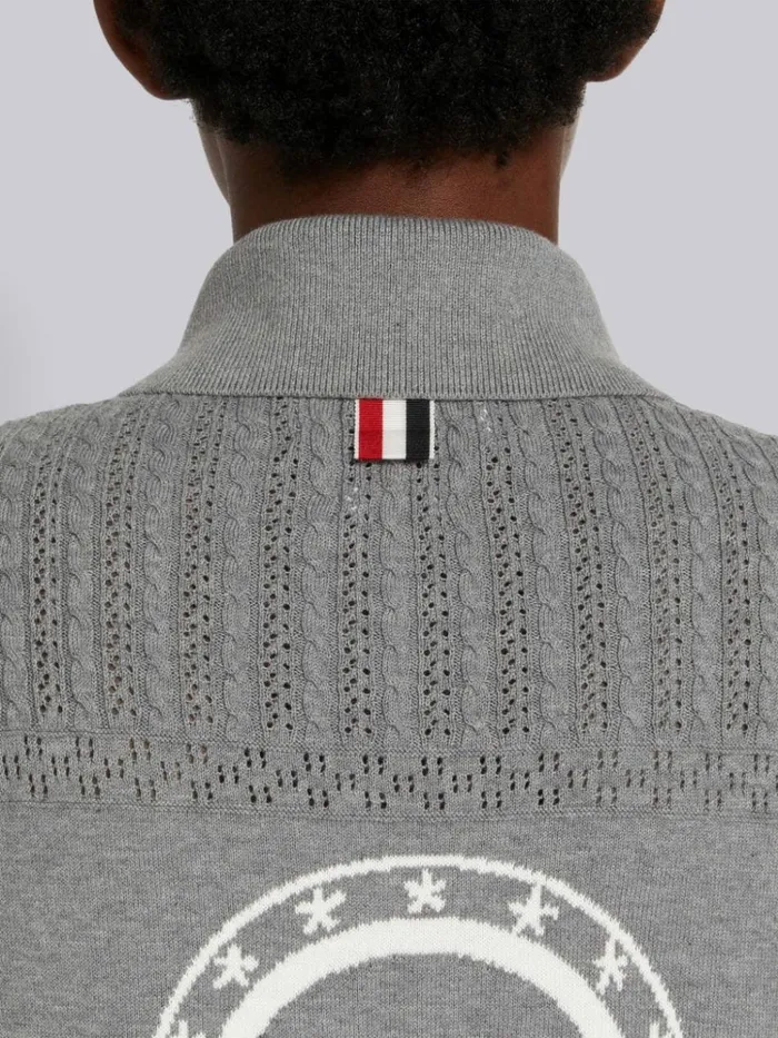 Cotton Hector Medallion 4bar Keyhole Polo Light Grey Women Thom Browne Tshirts and Polos