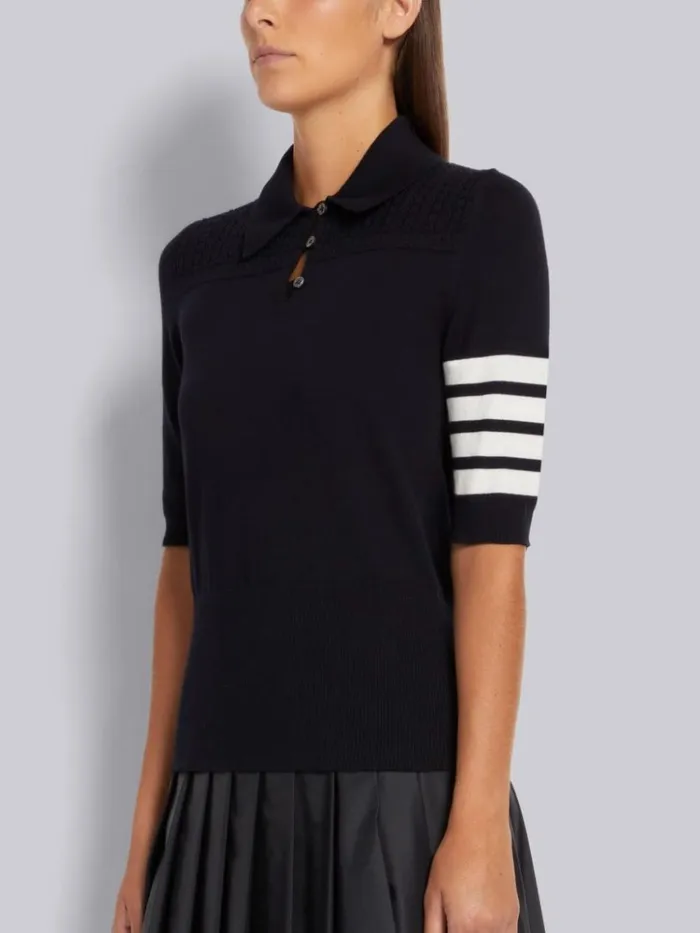 Cotton Hector Medallion 4bar Keyhole Polo Navy Women Thom Browne Tshirts and Polos