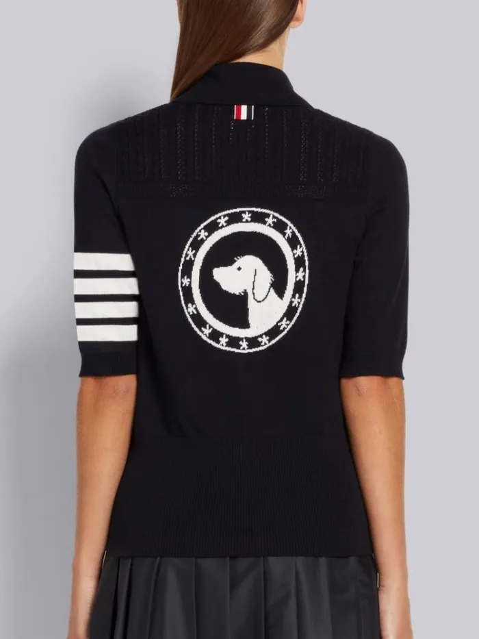 Cotton Hector Medallion 4bar Keyhole Polo Navy Women Thom Browne Tshirts and Polos