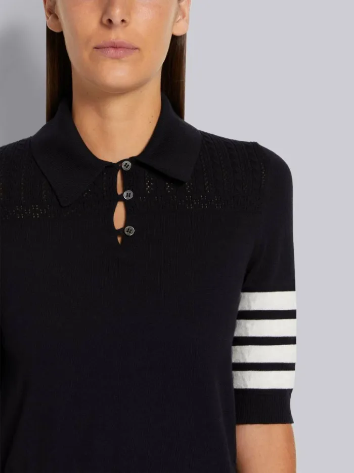 Cotton Hector Medallion 4bar Keyhole Polo Navy Women Thom Browne Tshirts and Polos