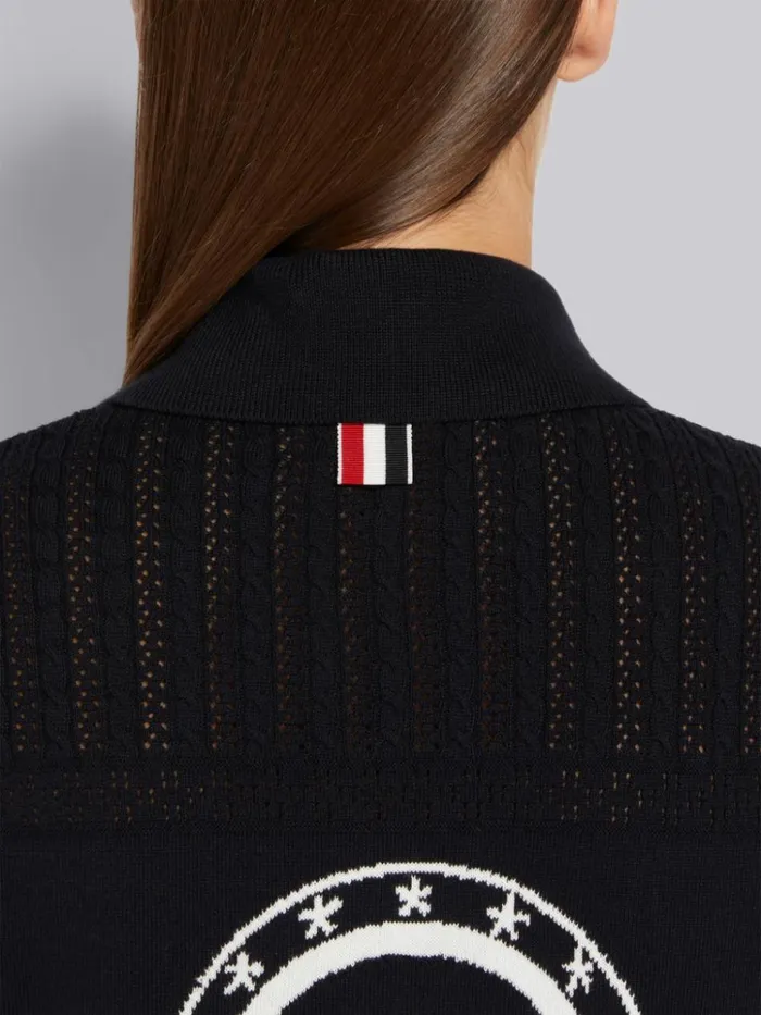 Cotton Hector Medallion 4bar Keyhole Polo Navy Women Thom Browne Tshirts and Polos