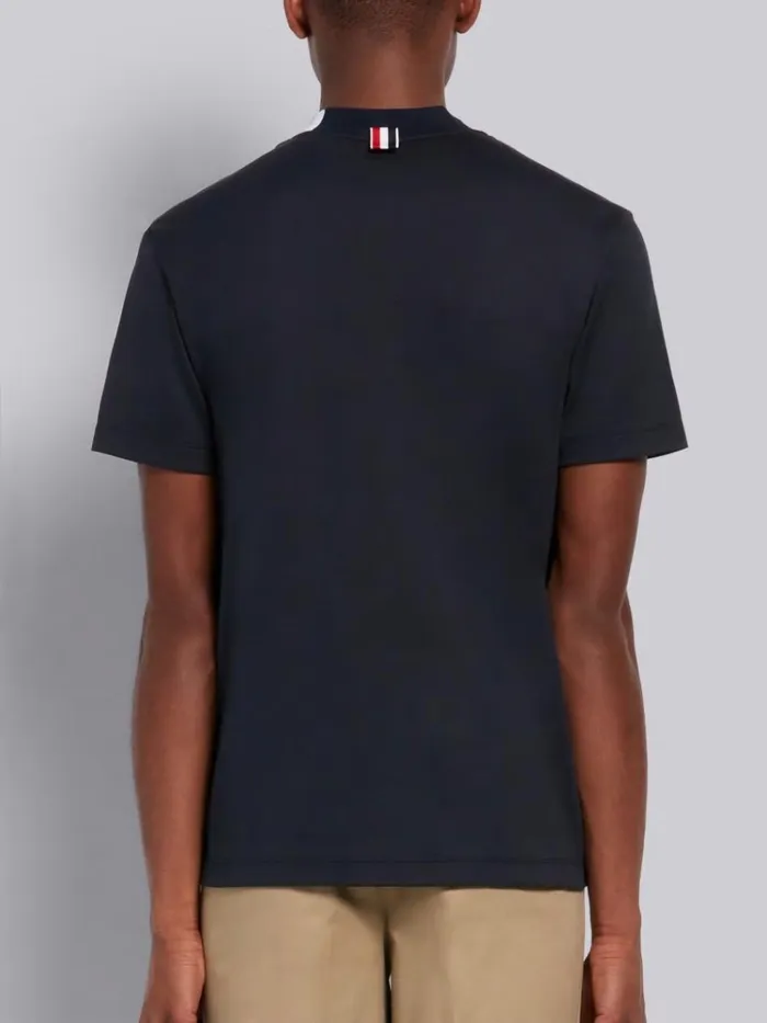 Cotton Interlock Mock Neck Short Sleeve 4bar Intarsia Tee Navy Men Thom Browne Tshirts and Polos