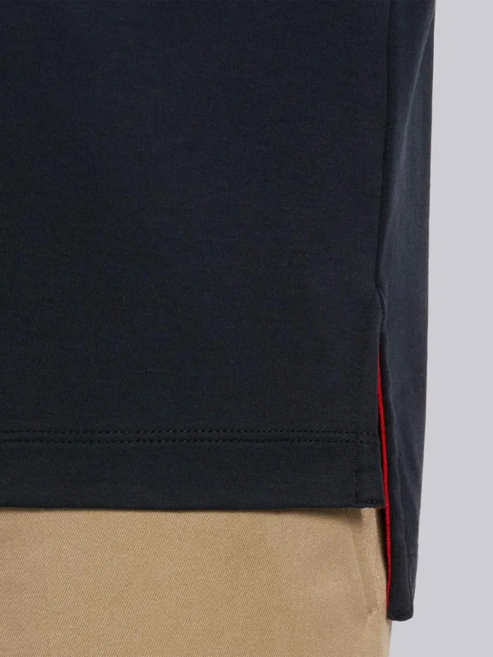 Cotton Interlock Mock Neck Short Sleeve 4bar Intarsia Tee Navy Men Thom Browne Tshirts and Polos