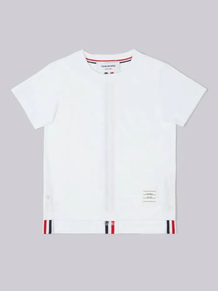 Cotton Jersey Multicolor Center Back Stripe Short Sleeve Tshirt White GirlsBoys Thom Browne Dresses And Shirts Cotton Jersey Multicolor Center Back Stripe Short Sleeve Tshirt White GirlsBoys Thom Browne Dresses And Shirts