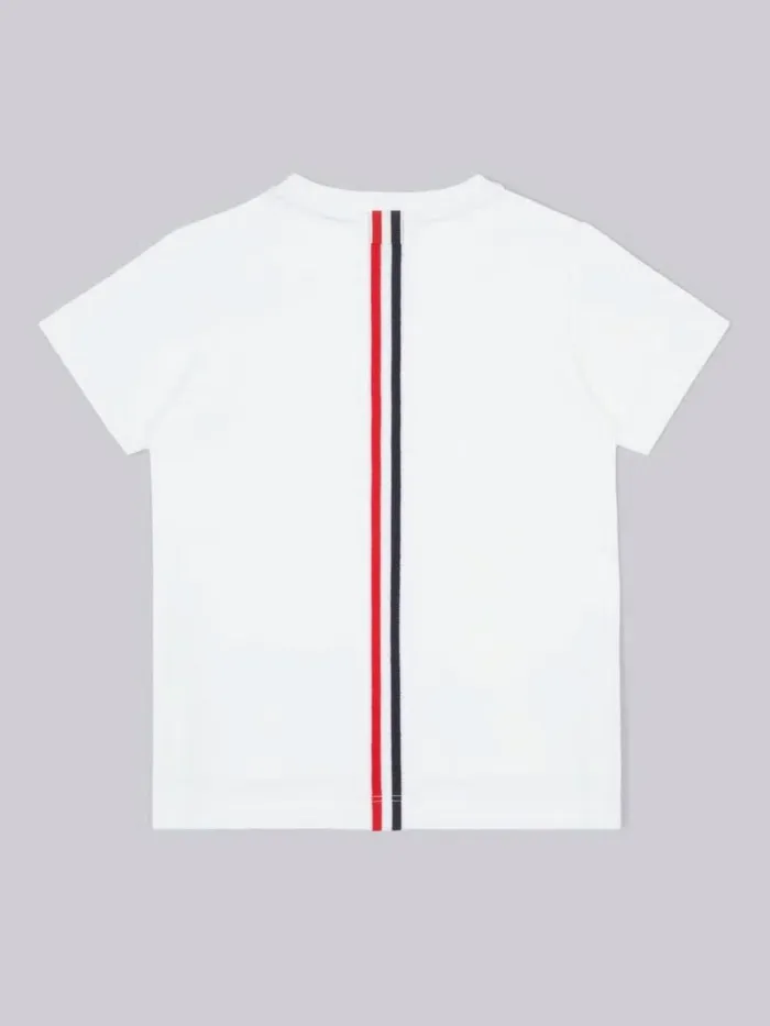 Cotton Jersey Multicolor Center Back Stripe Short Sleeve Tshirt White GirlsBoys Thom Browne Dresses And Shirts Cotton Jersey Multicolor Center Back Stripe Short Sleeve Tshirt White GirlsBoys Thom Browne Dresses And Shirts