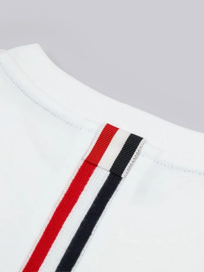 Cotton Jersey Multicolor Center Back Stripe Short Sleeve Tshirt White GirlsBoys Thom Browne Dresses And Shirts Cotton Jersey Multicolor Center Back Stripe Short Sleeve Tshirt White GirlsBoys Thom Browne Dresses And Shirts
