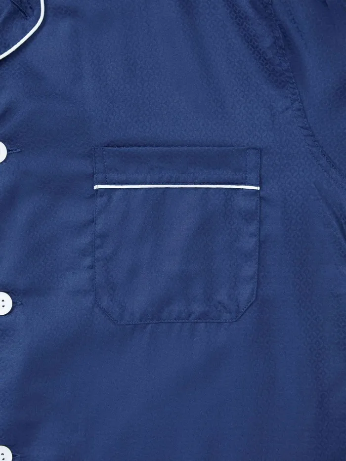 Cotton Pajamas Men Derek Rose Classic Fit Pajamas Lombard 6 Cotton Jacquard Navy