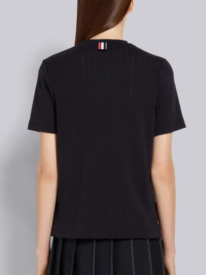 Cotton Pointelle Rib Sequin Mrs Thom Kite Embroidery Short Sleeve Tee Navy Women Thom Browne Tshirts and Polos