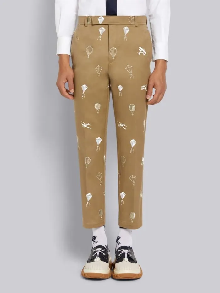 Cotton Twill Half Drop Half Drop Satin Sky Icon Embroidery Unconstructed Chino Trouser Camel Men Thom Browne Trousers Cotton Twill Half Drop Half Drop Satin Sky Icon Embroidery Unconstructed Chino Trouser Camel Men Thom Browne Trousers
