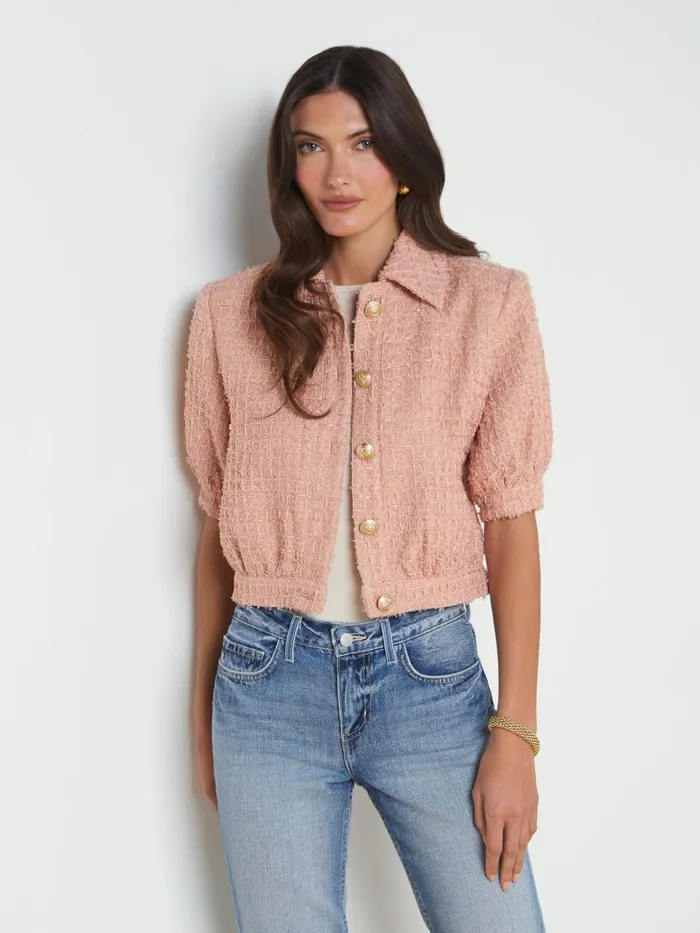 Cove Cropped Tweed Jacket Dusty Pink Women L039Agence Blazers and Jackets
