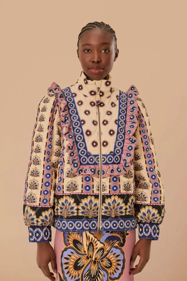 Cream Ainika Maxi Floral Puffer Jacket Women FARM Rio Puffer Jackets
