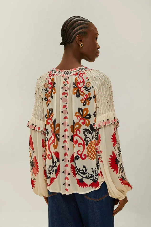Cream Cashew Mandala Embroidered Blouse Women FARM Rio Blouses